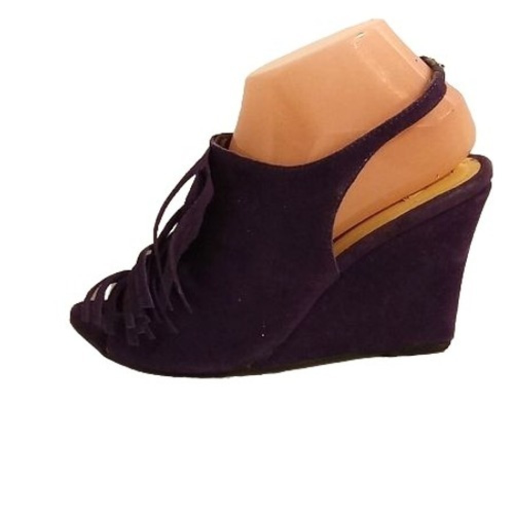 Chinese Laundry Womens Sz 8 Purple Suede Wedge Heels Slingback Fringe Boho Chic